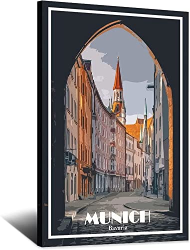 Wandbild 50 x 70 cm, rahmenlos, München, Bayern, Retro-Reiseposter, Straßendekoration, Poster, modernes Schlafzimmer-Poster, Wanddekoration von RuiChuangKeJi