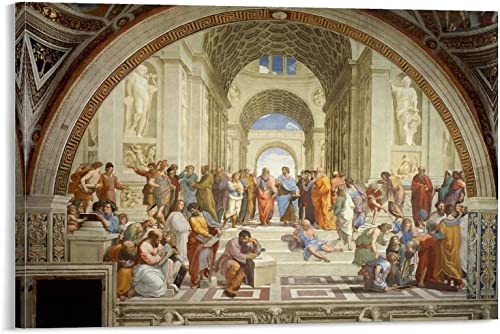 Wandkunst 60 x 80 cm, rahmenlos, klassisch, abstrakt, Raphael – La Escuela De Atenas, Raummalerei, Dekoration, digitales Familienzimmer-Poster von RuiChuangKeJi