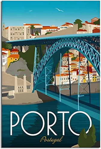 Wunderschönes Bild 40 x 60 cm, rahmenlos, Portugal, Porto, Vintage-Reiseposter, Louis-I-Brücke, Leinwand, Wandkunst, Gemälde, Poster, Heimdekoration, Kunstwerk von RuiChuangKeJi