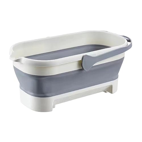 RuiDay Großer Flachmop,Flacher Wischmopp,360° Drehgelenk Bodenwischer Set Flachmopp mit Wiederverwendbaren Mikrofaser-Wischpads,Bodenwischer mit Auswringfunktion,Großer Flachmopp (Grau-Falteimer) von RuiDay