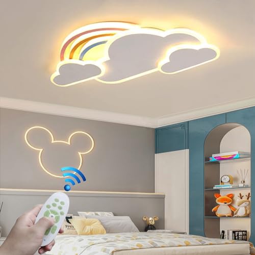 RuiRfh Deckenlampe LED Regenbogen Wolke Cartoon Kreatives Design Schlafzimmer Fernbedienung Dimmbare Deckenleuchte Moderne Junge Mädchen Kinderzimmer Beleuchtung Babyzimmer Schlafzimmer Wohnzimmer Hot von RuiRfh