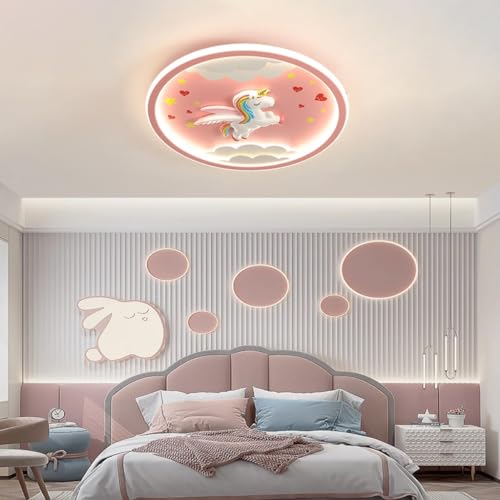 RuiRfh Deckenleuchte LED Innen Rosa Deckenlampe Moderne Dimmbare Einhornlampe 56W Deckenlicht Geeignet für Wohnzimmer Schlafzimmer Flur Kinderzimmer Runde Deckenbeleuchtung von RuiRfh