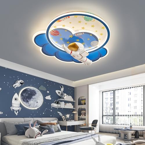 RuiRfh Deckenleuchte LED Modern Jungen Mädchen Zimmerbeleuchtung Blau Cartoon Babyzimmerleuchte Astronaut Kreatives Design Acryllampen Dimmbar für Schlafzimmer Wohnzimmer Arbeitszimmer Esszimmer Decke von RuiRfh