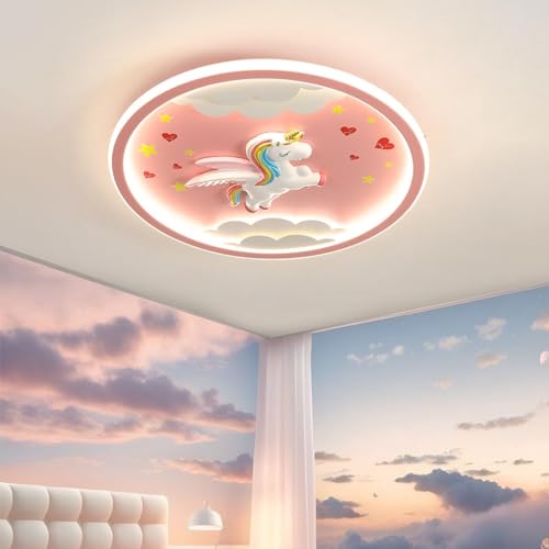 RuiRfh Deckenleuchte moderne Kindergarten Deckenlampe rosa Cartoon Einhorn Beleuchtung Junge Mädchen Schlafzimmer Deckenlampe LED Kinderzimmer Lampenschirm Innendekoration Wohnzimmer Esszimmer Deckenl von RuiRfh