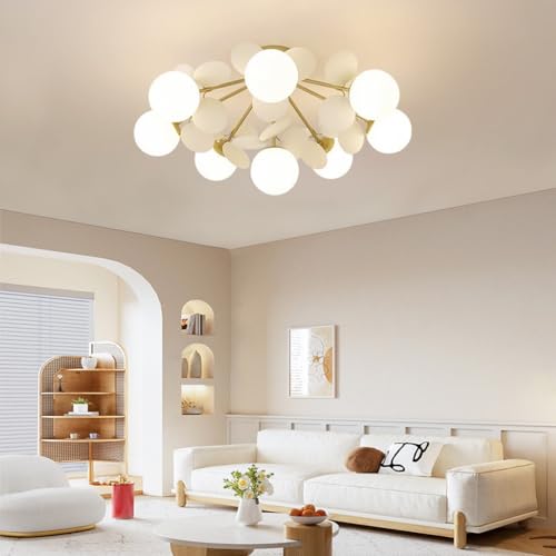RuiRfh Hängeleuchte 8 Licht G9 Glaskugel Sputnik Kronleuchter mattgolden Mid Century Modern Deckenleuchte verstellbare Vintage Hängeleuchte für Esszimmer Küche Schlafzimmer Bauernhaus Pendellampe (Co von RuiRfh
