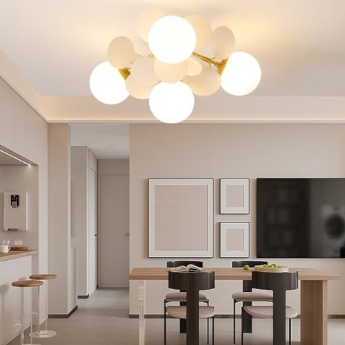 RuiRfh Hängeleuchte 8 Licht G9 Glaskugel Sputnik Kronleuchter mattgolden Mid Century Modern Deckenleuchte verstellbare Vintage Hängeleuchte für Esszimmer Küche Schlafzimmer Bauernhaus Pendellampe (Co von RuiRfh