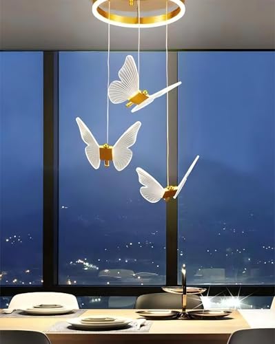 RuiRfh Kronleuchter LED Schmetterlingsform dekorative Treppe Pendelleuchte höhenverstellbar Villa Innen große goldene Deckenlampe dimmbar geeignet für Wohnzimmer Restaurant Hotelbar Hängelampe(Warm li RuiRfh Kronleuchter LED Schmetterlingsform dekorative Treppe Pendelleuchte höhenverstellbar Villa Innen große goldene Deckenlampe dimmbar geeignet für Wohnzimmer Restaurant Hotelbar Hängelampe(Warm li von RuiRfh