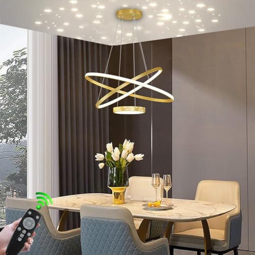 RuiRfh Kronleuchter im modernen Ring Design dekorative Pendelleuchte 2 Ringlichter dimmbarer LED Kronleuchter höhenverstellbar kreative Innenbeleuchtung geeignet für Wohnzimmer Schlafzimmer Restaurant von RuiRfh