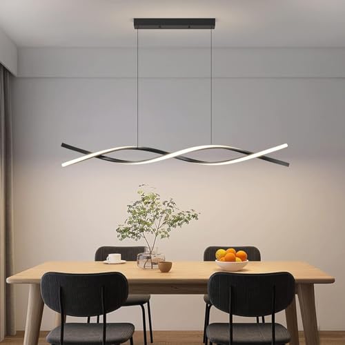 RuiRfh Kronleuchter moderne dekorative LED Pendelleuchten über dem Esstisch dimmbare Acryl Hängelampe höhenverstellbare Beleuchtung 45W schwarzes Wellendesign geeignet Wohnzimmer Esszimmer Küche Schla von RuiRfh