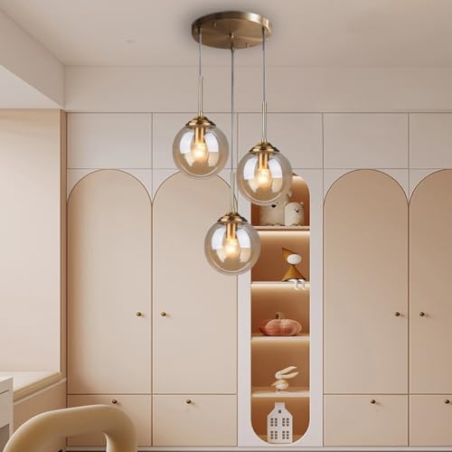RuiRfh Pendelleuchte Retro Tischlampe klare Glaskugel Hängelampe antike Bronze Aufhängung 3 Licht Kronleuchter im industriellen Stil höhenverstellbar für Kücheninsel Esszimmer Wohnzimmer Café Bar Pend von RuiRfh