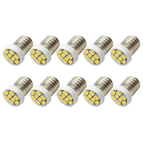 Ruiandsion 10 Stück 12V E10 Base LED Upgrade Birne 1210 8SMD Chipsätze 0.5W Ersatz für Scheinwerfer Taschenlampen Taschenlampe, Weiß von Ruiandsion