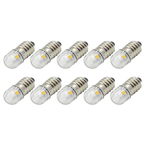 Ruiandsion 10 Stück E10 LED Lampe 3V Warmweiß 1W Ersetzen Sie Taschenlampen Taschenlampenlampen, negative Erde von Ruiandsion