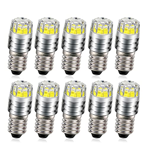 Ruiandsion 10 Stück E10 LED Upgrade Birne 2W COB 12V 6000K Weiß LED Birne Ersatz für Taschenlampen Taschenlampe Scheinwerfer Scheinwerfer von Ruiandsion