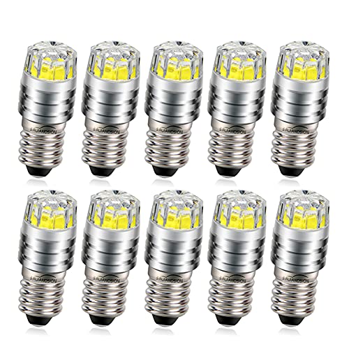 Ruiandsion 10 Stück E10 LED Upgrade Birne 2W COB 12V 6000K Weiß LED Birne Ersatz für Taschenlampen Taschenlampe Scheinwerfer Scheinwerfer von Ruiandsion