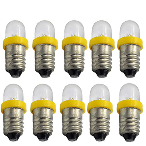 Ruiandsion 10 Stück LED-Taschenlampen-Leuchtmittel, 12 V, E10, LED-Leuchtmittel, Mini-Lampen, weiß/blau/rot/grün/gelb, E10-Sockel, LED-Glühbirne (gelb). von Ruiandsion
