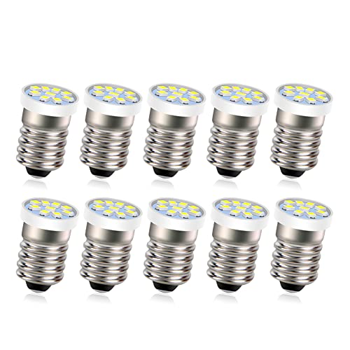 Ruiandsion 10pcs E10 Schraubsockel LED-Glühbirne 3V Weiß 2016 9SMD Ersatz für 2 Zellen C&D Taschenlampen Taschenlampe Arbeitsleuchten, negative Erde von Ruiandsion