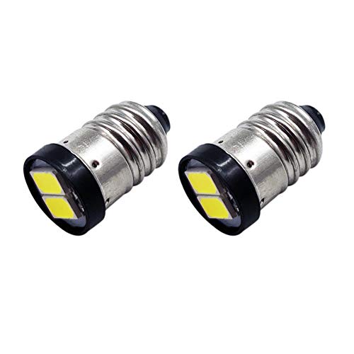 Ruiandsion 2 Stück E10 LED Lampen 3V Weiß 5630 2SMD E10 Schraubensockel Mini Glühbirnen Ersatz Upgrade Taschenlampe Arbeitsscheinwerfer Taschenlampe Werkzeuge von Ruiandsion