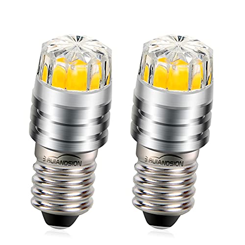 Ruiandsion 2pcs 2W COB 3V E10 LED Upgrade Birne Ersatz für Taschenlampen Taschenlampe Scheinwerfer Scheinwerfer, 4300K Warmweiß von Ruiandsion