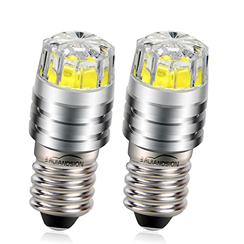 Ruiandsion 2pcs 2W COB 3V E10 LED Upgrade Birne Ersatz für Taschenlampen Taschenlampe Scheinwerfer Scheinwerfer, Weiß von Ruiandsion