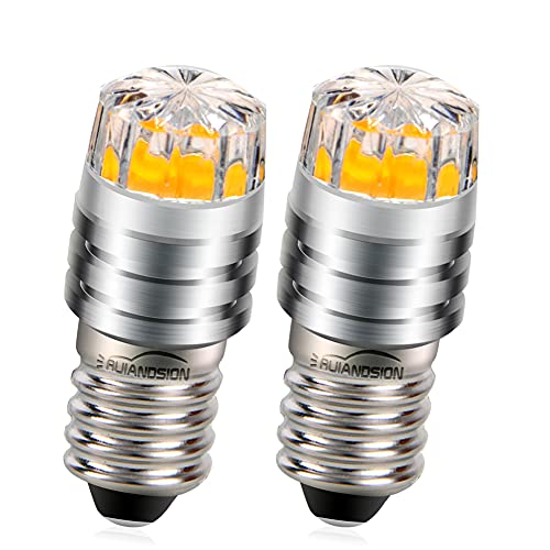 Ruiandsion 2pcs 2W COB 6V E10 LED Upgrade Birne Ersatz für Taschenlampen Taschenlampe Scheinwerfer Scheinwerfer, 2700K Gelb von Ruiandsion
