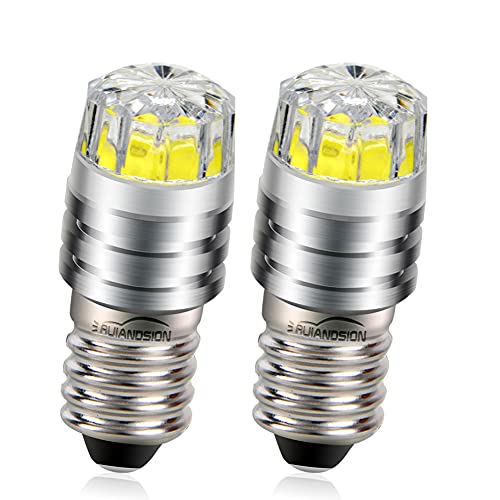 Ruiandsion 2pcs 2W COB 6V E10 LED Upgrade Birne Ersatz für Taschenlampen Taschenlampe Scheinwerfer Scheinwerfer, Weiß von Ruiandsion