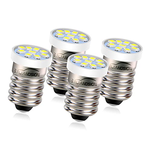 Ruiandsion 4pcs E10 Schraubsockel LED-Glühbirne 3V Weiß 2016 9SMD Ersatz für 2 Zellen C&D Taschenlampen Taschenlampe Arbeitsleuchten, negative Erde von Ruiandsion