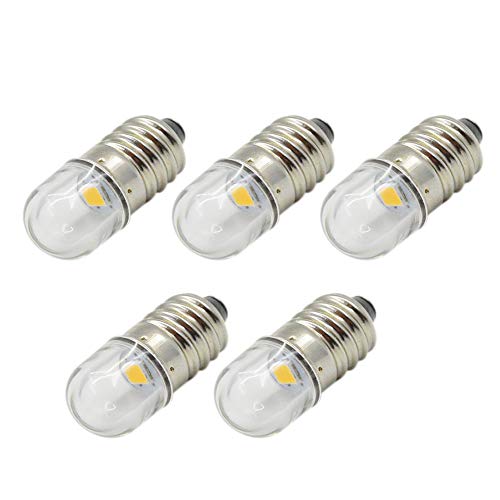Ruiandsion 5 Stück E10 Sockel LED Lampe 1W 12V Warmweiß Taschenlampe Scheinwerfer Scheinwerfer Mini Scheinwerfer Taschenlampe Lampen ersetzen von Ruiandsion