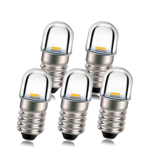 Ruiandsion 5 Stück E10 Sockel LED Lampe 1W 6V Warmweiß Taschenlampe Scheinwerfer Scheinwerfer Mini Scheinwerfer Taschenlampe Lampen ersetzen von Ruiandsion