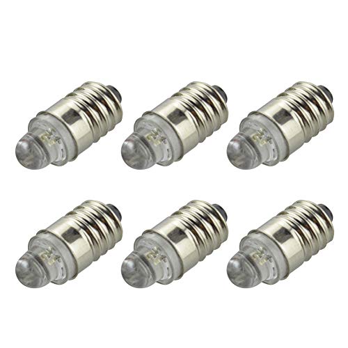 Ruiandsion E10 LED Birne 12V 6000K weiße LED Birne für Taschenlampe Taschenlampe Scheinwerfer, Negative Erde (6er Pack) von Ruiandsion