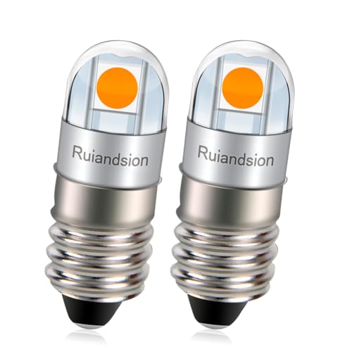 Ruiandsion E10 LED Birne 3030 2SMD Chip 3V Nicht Polarität 200LM Gelbe LED Birne Ersatz für Taschenlampen Fackel Arbeitsleuchten Pack von 2 von Ruiandsion
