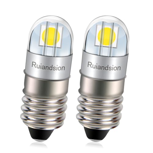 Ruiandsion E10 LED Birne 3V Nicht Polarität 3030 2SMD Chip Miniatur Schraube Indikator Birne Ersatz für Scheinwerfer Taschenlampen Fahrrad Arbeitsleuchten Mikroskop Lampe Pack von 2 von Ruiandsion