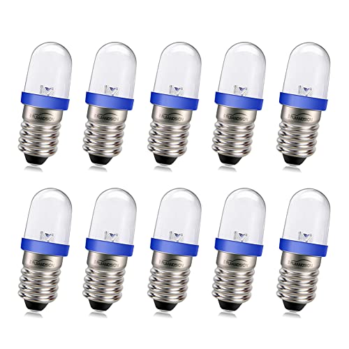 Ruiandsion E10 LED-Glühbirne 220V 230V AC 8mm Schraubsockel Energiesparende LED-Anzeigeleuchte E10 Sockel LED Upgrade Glühbirne, Blau (10er Pack) von Ruiandsion