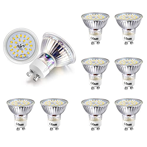 Ruiandsion GU10 LED Glühbirnen 85-265V Tageslicht weiß 5000K 2835 24SMD 400 Lumen 4W LED Glühbirne Ersatz für Spotlight Einbau-Schienenbeleuchtung, nicht dimmbar - Packung mit 10 von Ruiandsion