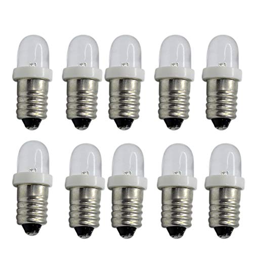 Ruiandsion 10 x LED-Taschenlampen-Glühbirnen, 6 V, E10, Mini-Lampen, weiß/blau/rot/grün/gelb, E10-Sockel, LED-Birne (weiß) von Ruiandsion