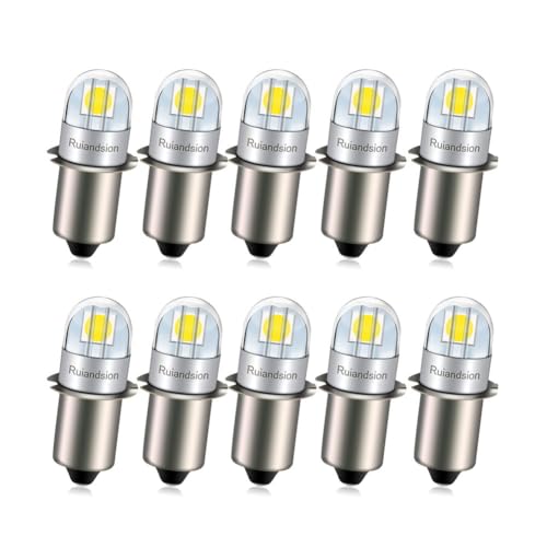 Ruiandsion Upgrade LED Taschenlampe 18V P13.5S Sockel Warmweiß LED Lampen Ersatz für Scheinwerfer Taschenlampe Taschenlampen (10er Pack) von Ruiandsion