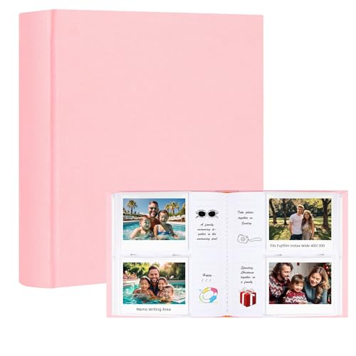 120 Taschen Horizontales Album mit Schreibfläche für Fujifilm Instax Wide 400 Kamera/Polaroid Now+/Now Sofortbildkamera,Polaroid Lab Sofortdrucker,i-Type/600/SX-70 Film,Leineneinband(Rosa) von Ruibytree
