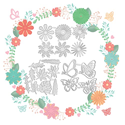 19 Stück Stanzschablone Blumen Set Grußkarte Stanzmaschine Stanzformen Metall Prägeschablonen Blüte Schablone Scrapbooking Schmetterlinge Stanzbögen Stanze Silber Blätter Deko Cutting Dies Easter von Ruicaifu