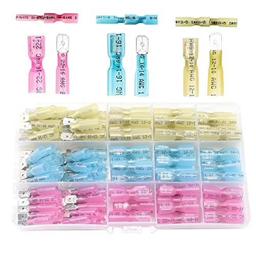 Ruidee 120 Stück Schrumpfverbinder Flachsteckhülsen/Flachstecker Kabelschuhe Quetschverbinder Kit（DRS) von Ruidee