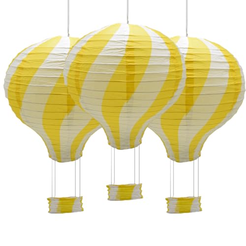 Ruidee 3 Stück Papierlaterne Heißluftballon 12 Zoll Hängelaterne Streifen Set für Party, Haus, Hochzeit (Gelb) von Ruidee
