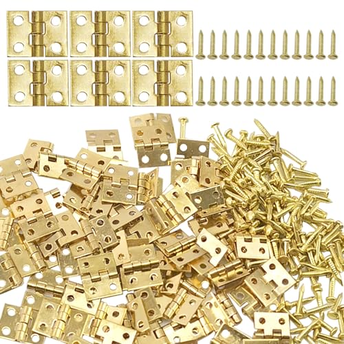 Ruidee 50 Stück Scharniere Mini Messing Scharnier Klein Scharnier Vintage Scharniere Türangel für Holzkiste Schmuck-Box Kabinett DIY 8 * 10mm (Gold) von Ruidee
