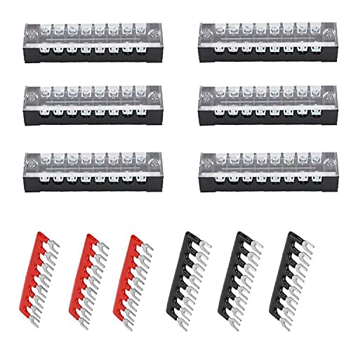 Ruidee 6 Stück Schraubklemmenblock Doppelreihige 8 Position Klemmenleiste 600V 15A + 6 Stück 8 Positionen Vor Isoliert Terminal Barrier Strip Rot/Schwarz 400 V 15A(DTB1508) von Ruidee