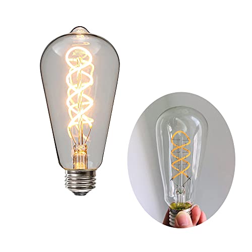 Ruihua 1 Packungen E27 4W Klarglas Doppelt Spiralförmige Flexible Glühbirne ST64 Vintage LED Glühlampe(40W Äquivalent) Warmweiß 2700K 400LM Nicht Dimmbare Retro Edison LED Energiesparlampe von Ruihua