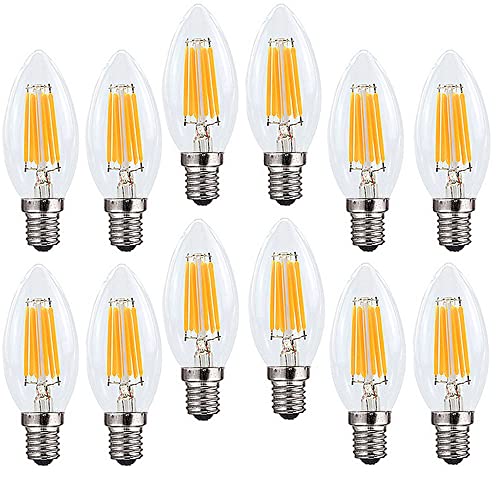 Ruihua E14 6W Dimmbare Warmweiß 2700K LED Filament Glühbirne (Entspricht 60W Halogenbirne) 600LM Retro Kerzenbirne C35 Kleine Energiesparende Edison Spirale LED Lampen,12 Stück von Ruihua