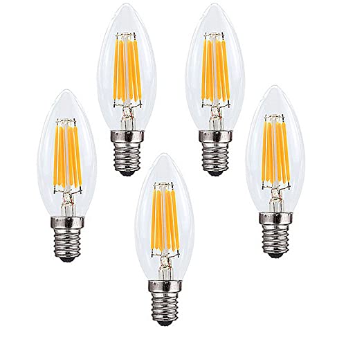 Ruihua E14 6W Dimmbare Warmweiß 2700K LED Filament Glühbirne (Entspricht 60W Halogenbirne) 600LM Retro Kerzenbirne C35 Kleine Energiesparende Edison Spirale LED Lampen,5 Stück von Ruihua