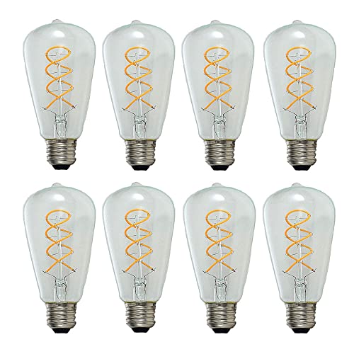 Ruihua E27 4W Klarglas Spiral Glühbirne ST64 Vintage LED Glühbirne(40W Äquivalent) Warmweiß 2700K 400LM Doppelspirale Flexible Retro Edison LED Glühbirne Nicht Dimmbar Energiesparlampe(8 Stück) von Ruihua