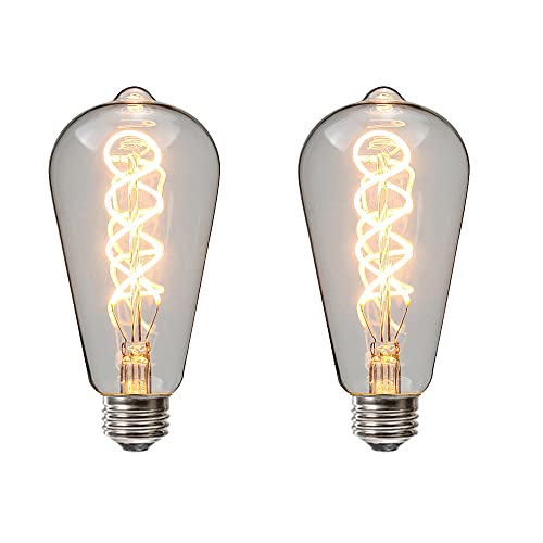 Ruihua E27 4W Klarglas Spiral Glühbirne ST64 Vintage LED Glühbirne(40W Äquivalent) Warmweiß 2700K 400LM Doppelspirale Flexible Retro Edison LED Glühbirne Nicht Dimmbar Energiesparlampe(2 Stück) von Ruihua