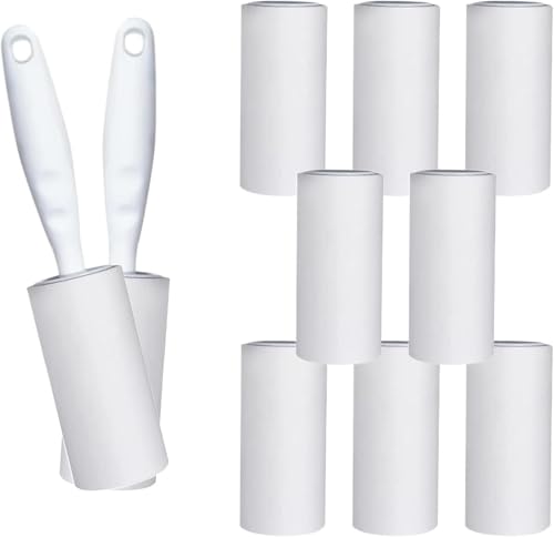 10 Rollen Klebrig Fusselrolle mit je 60 Blatt + 2 Abroller, Ersatzrollen für Kleidung, Bürstenkleidung, geeignet für Sofas, Betten, Teppiche und Tierhaare von Ruikcoll
