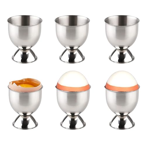 Ruikcoll Eierbecher aus Edelstahlmit, Fuß, stapelbar, 6er Set Eierhalter Tablett,（Silber） von Ruikcoll