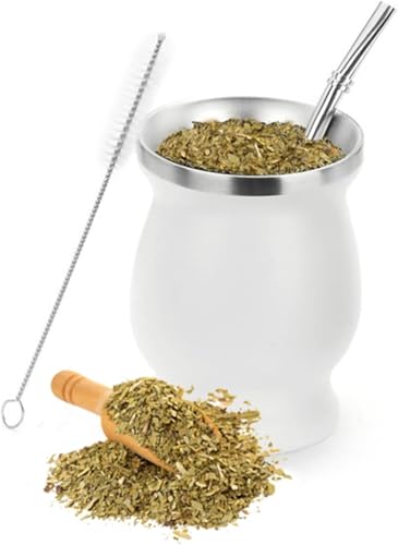 Ruikcoll Matebecher, Mateteebecher-Set, mit Matestrohhalm und Reinigungsbürste, für Matetee, weiß von Ruikcoll