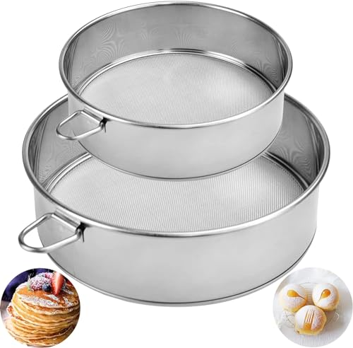 Ruikcoll Mehlsieb Edelstahl, 2 Stück Silber Fein Mehlsieb 304 Edelstahl, Rundes Fein Mehlsieb,2 Größen Profi Mehlsieb 15/20 cm, Mehlstreuer zum Backen, Kochen, für Reis Getreide Bohnen Obst Gemüse Ruikcoll Mehlsieb Edelstahl, 2 Stück Silber Fein Mehlsieb 304 Edelstahl, Rundes Fein Mehlsieb,2 Größen Profi Mehlsieb 15/20 cm, Mehlstreuer zum Backen, Kochen, für Reis Getreide Bohnen Obst Gemüse von Ruikcoll